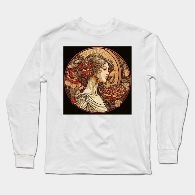 Roman Lady with Roses Long Sleeve T-Shirt by ArtNouveauChic